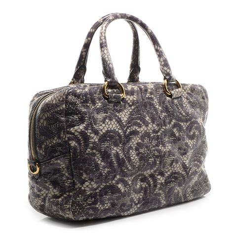 the real real prada cervo lux bauletto|Prada Talco Lace Print Cervo Lux Bauletto Bag BL0555 .